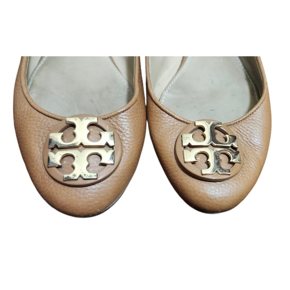 Tory Burch Brown Leather Flats with Metallic Logo Size 8 - Picture 5 of 13